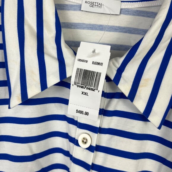 Rosetta Getty Half Sleeve Front Botton Polo Shirt Stripe Blue NWT Size XXL - Picture 9 of 9